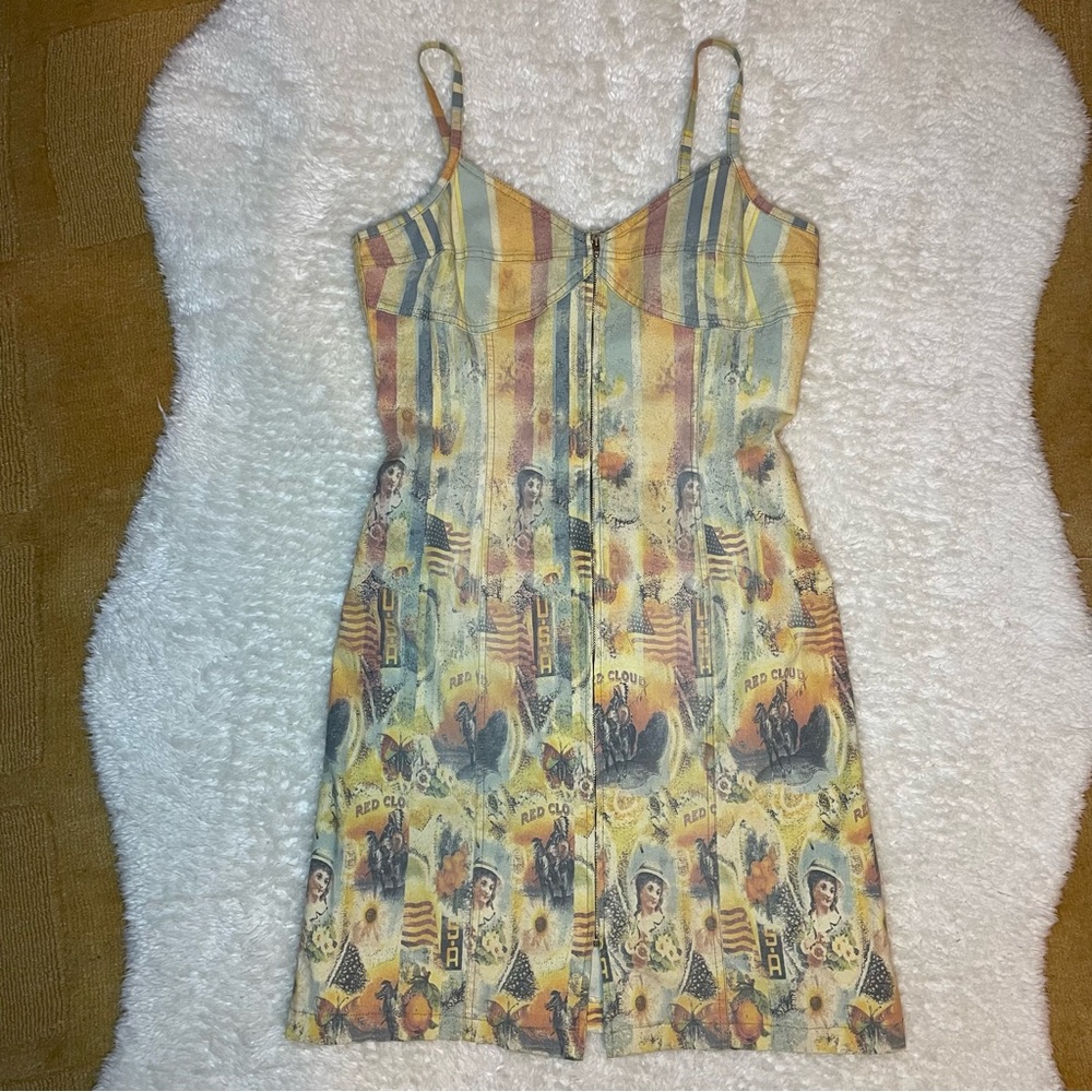 Cappopera vintage style American novelty print stripe bodycon denim dress